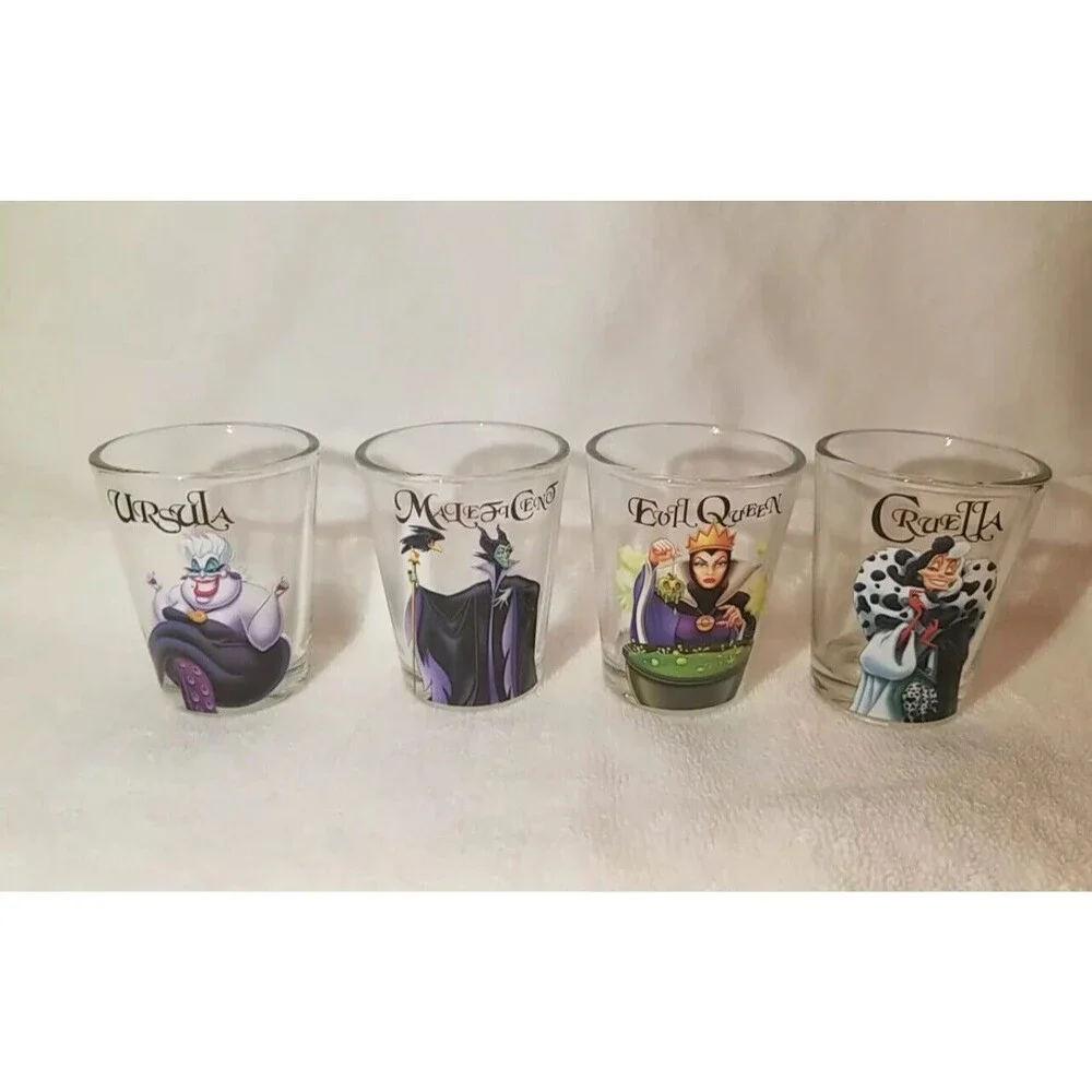 Disney Female Villains 4 Shot Glasses 1.5oz  Glassware Boxed Set Halloween NIB